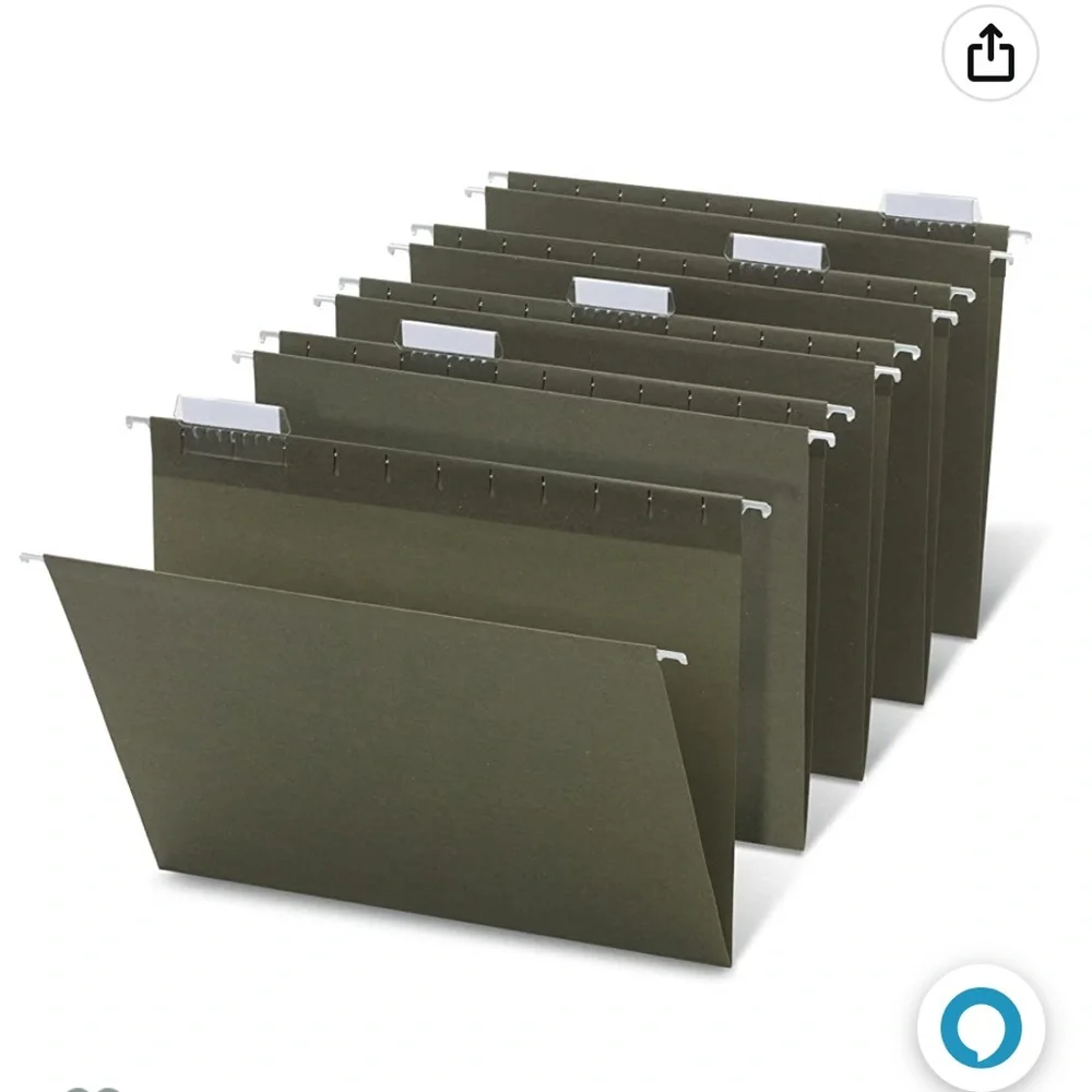 NWT Office Depot standard green letter size hanging file folders box of 25